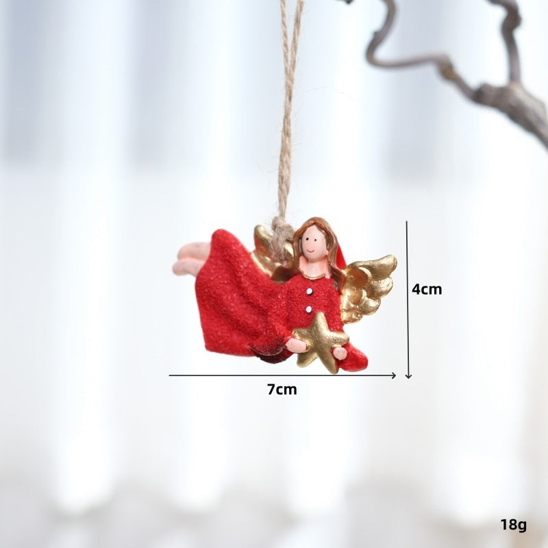 Cute Red Resin Angel Ornament Christmas Tree Decoration Gift Decorative Hanging Charm