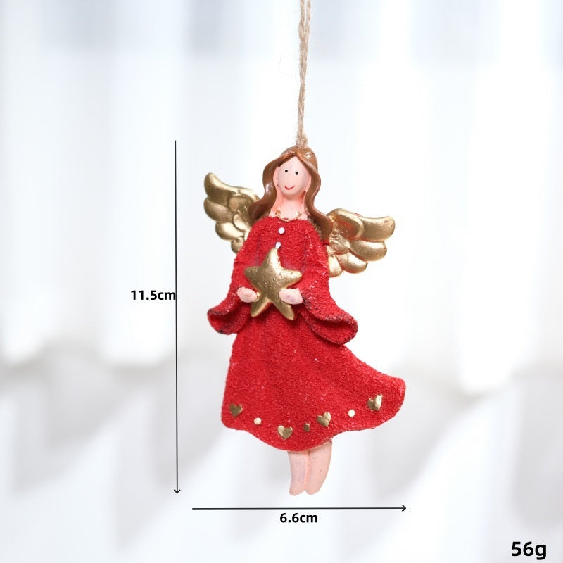 Cute Red Resin Angel Ornament Christmas Tree Decoration Gift Decorative Hanging Charm