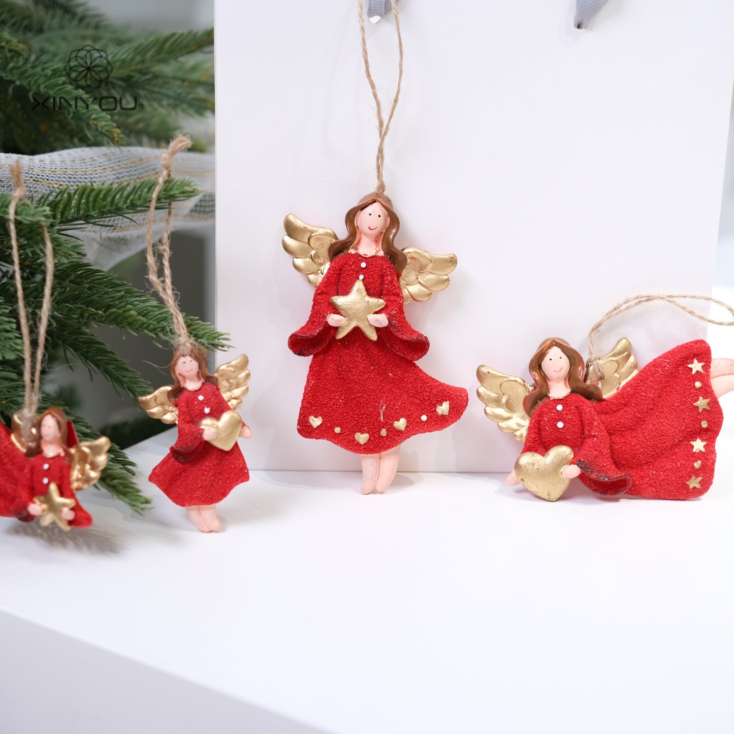 Cute Red Resin Angel Ornament Christmas Tree Decoration Gift Decorative Hanging Charm