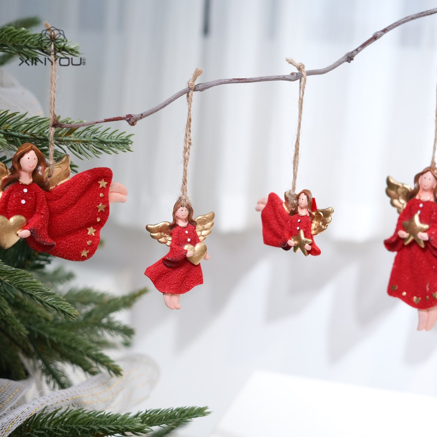 Cute Red Resin Angel Ornament Christmas Tree Decoration Gift Decorative Hanging Charm