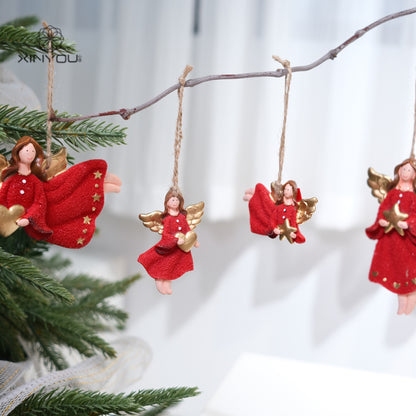 Cute Red Resin Angel Ornament Christmas Tree Decoration Gift Decorative Hanging Charm