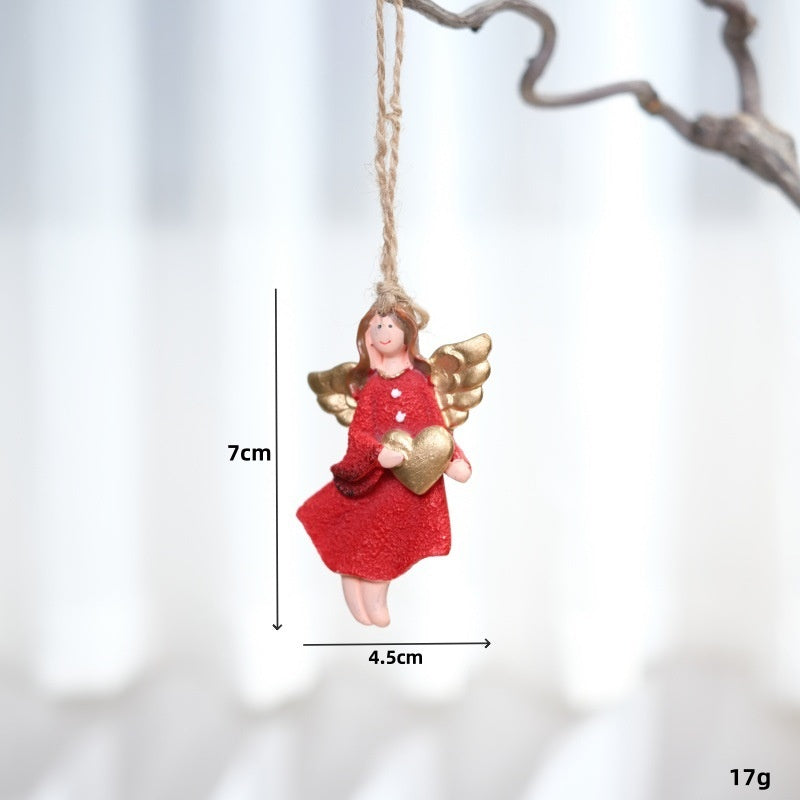 Cute Red Resin Angel Ornament Christmas Tree Decoration Gift Decorative Hanging Charm