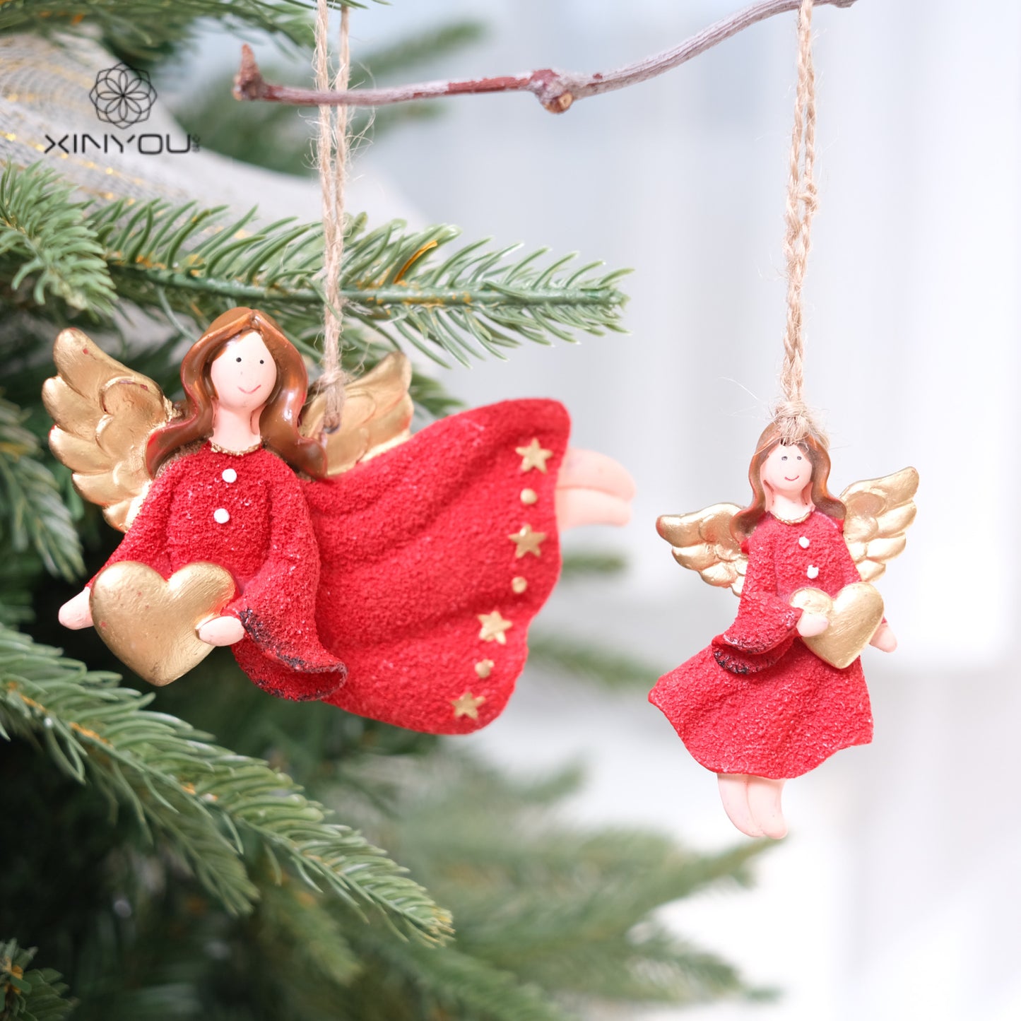 Cute Red Resin Angel Ornament Christmas Tree Decoration Gift Decorative Hanging Charm